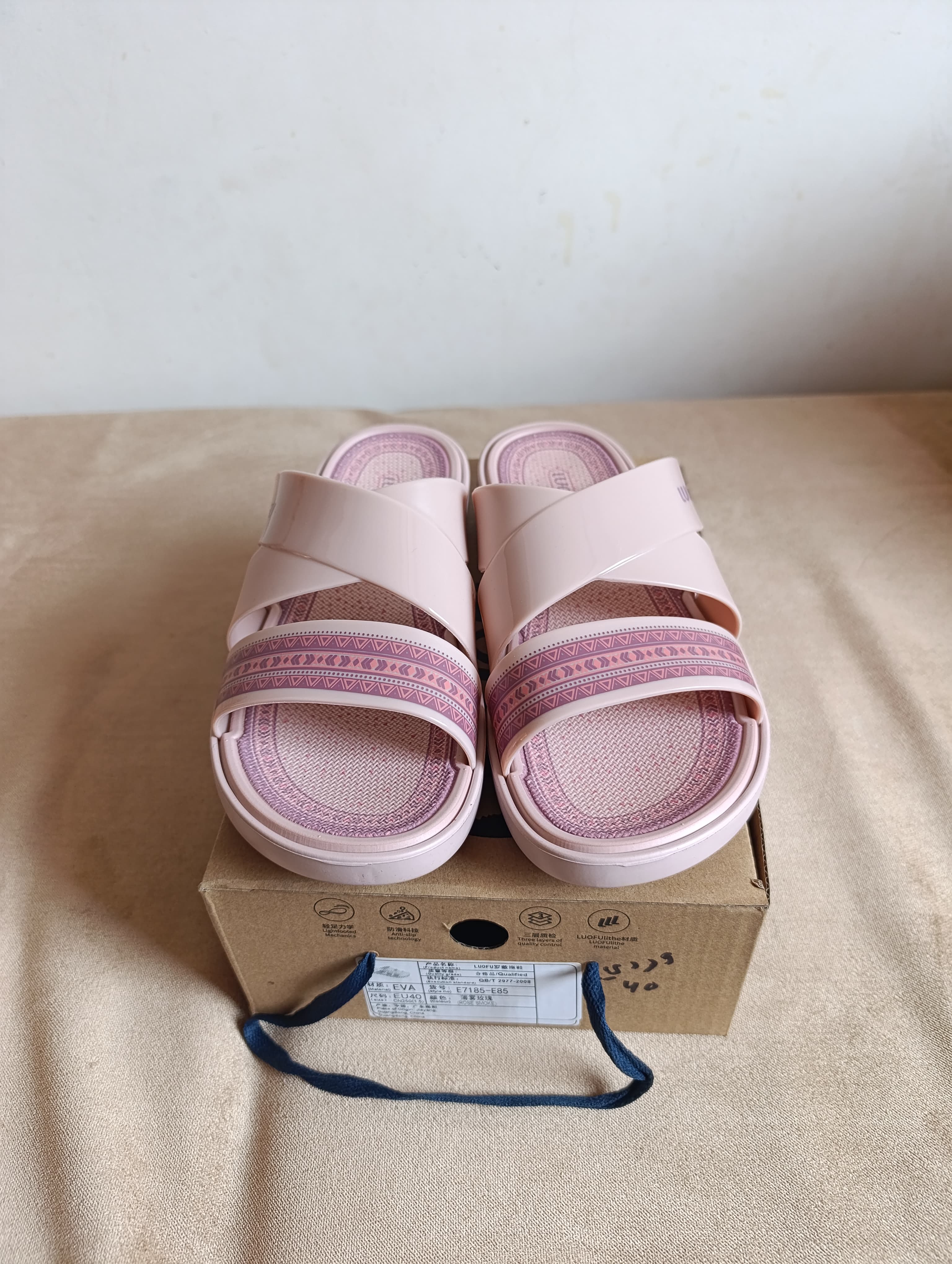 Sandales Femme LUOFU – Rose Poudré Double Bride Croisée