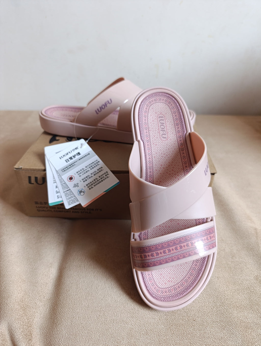 Sandales Femme LUOFU – Rose Poudré Double Bride Croisée