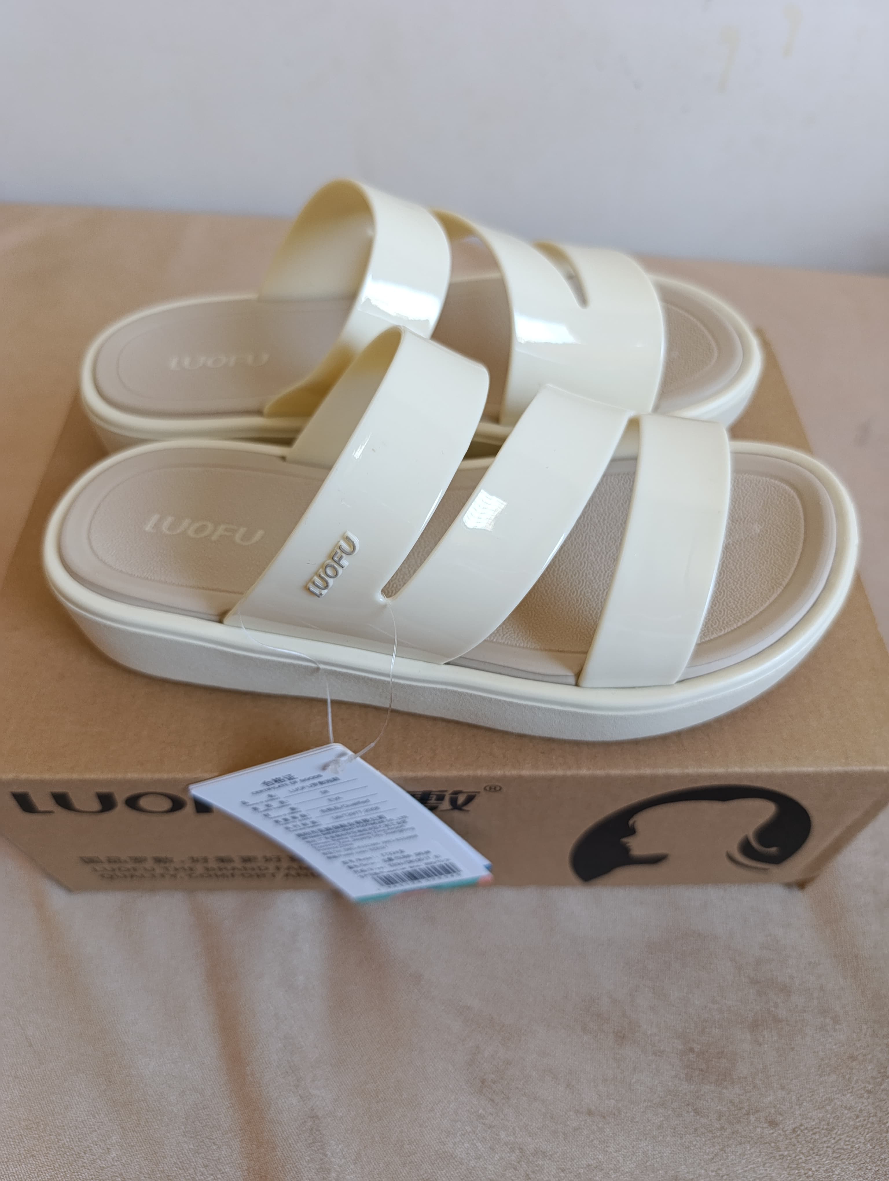 Sandales Femme LUOFU – Blanc Crème Triple Bride