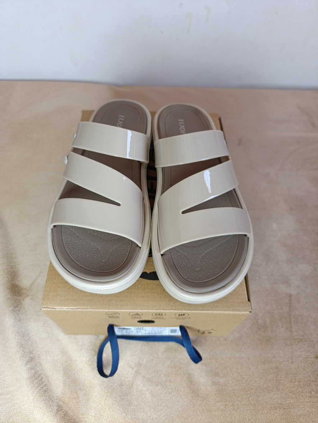 Sandales Femme LUOFU – Beige Crème Double Bride Découpée