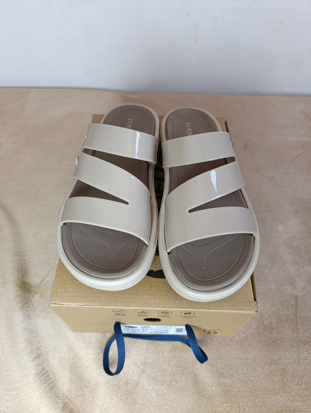 Sandales Femme LUOFU – Beige Crème Double Bride Découpée