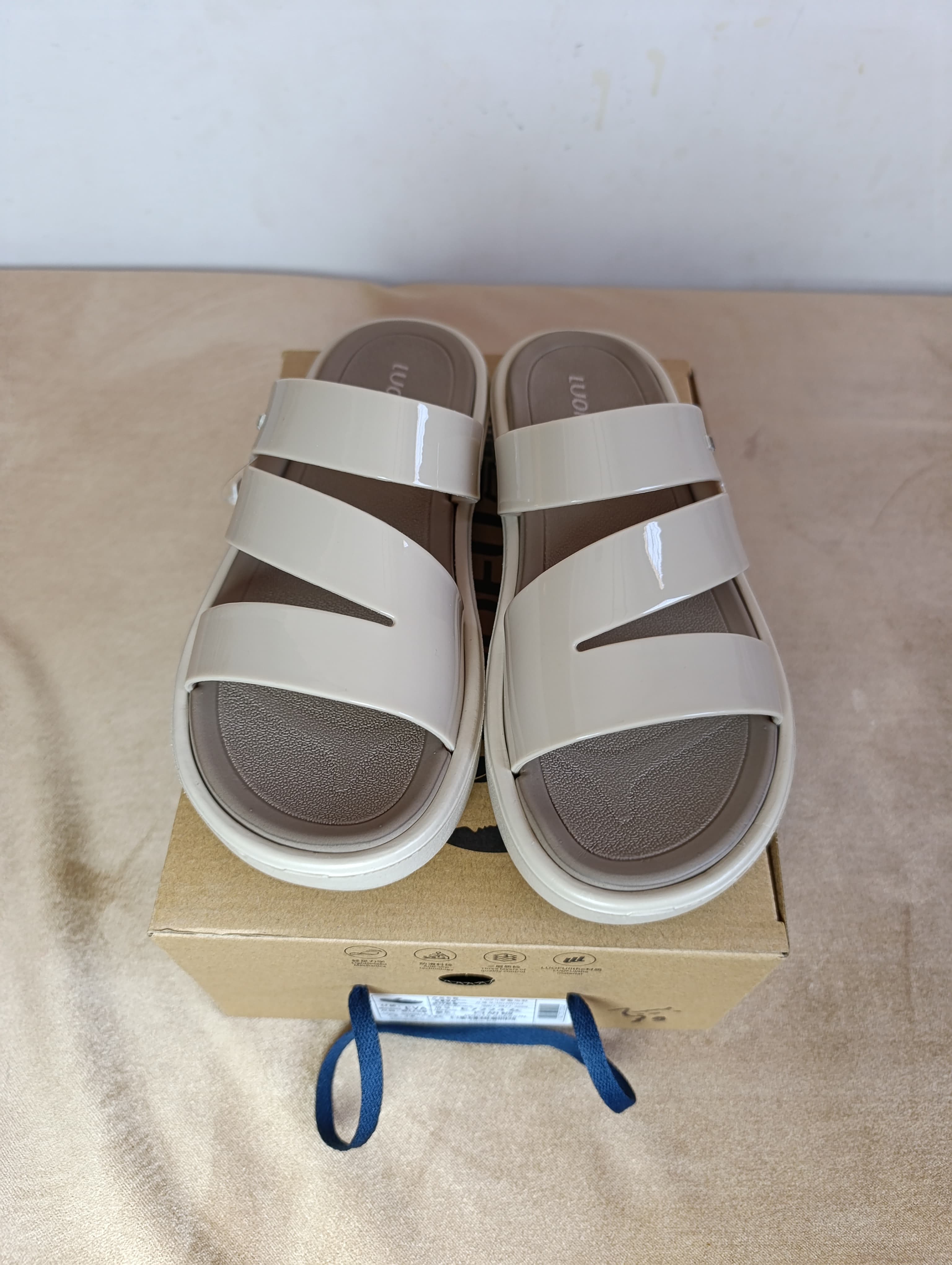 Sandales Femme LUOFU – Beige Crème Double Bride Découpée