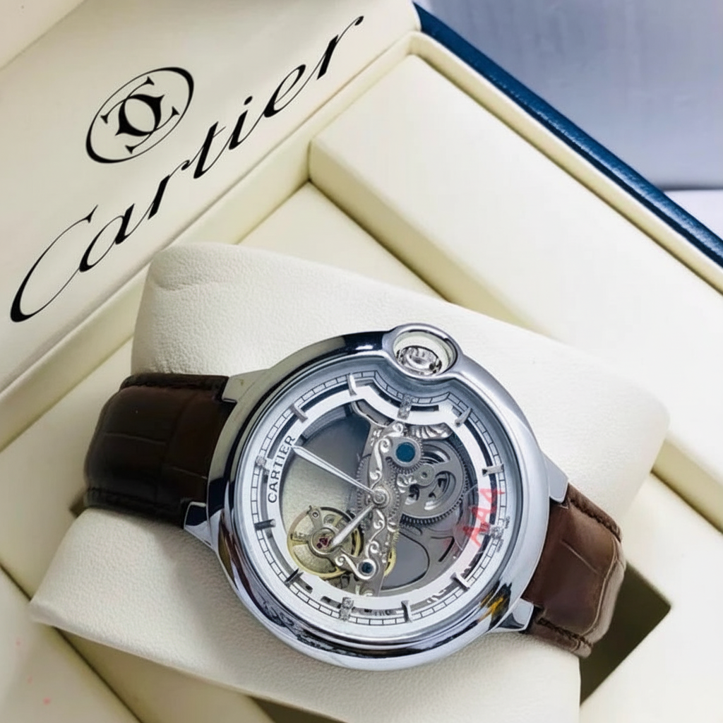 Luxury watch in authentic Cartier presentation box